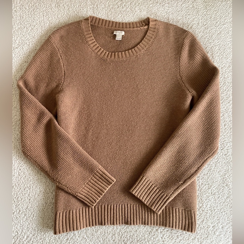 J. Crew Cotton Wool Camel Knit Pullover preppy Old money neutral sweater L